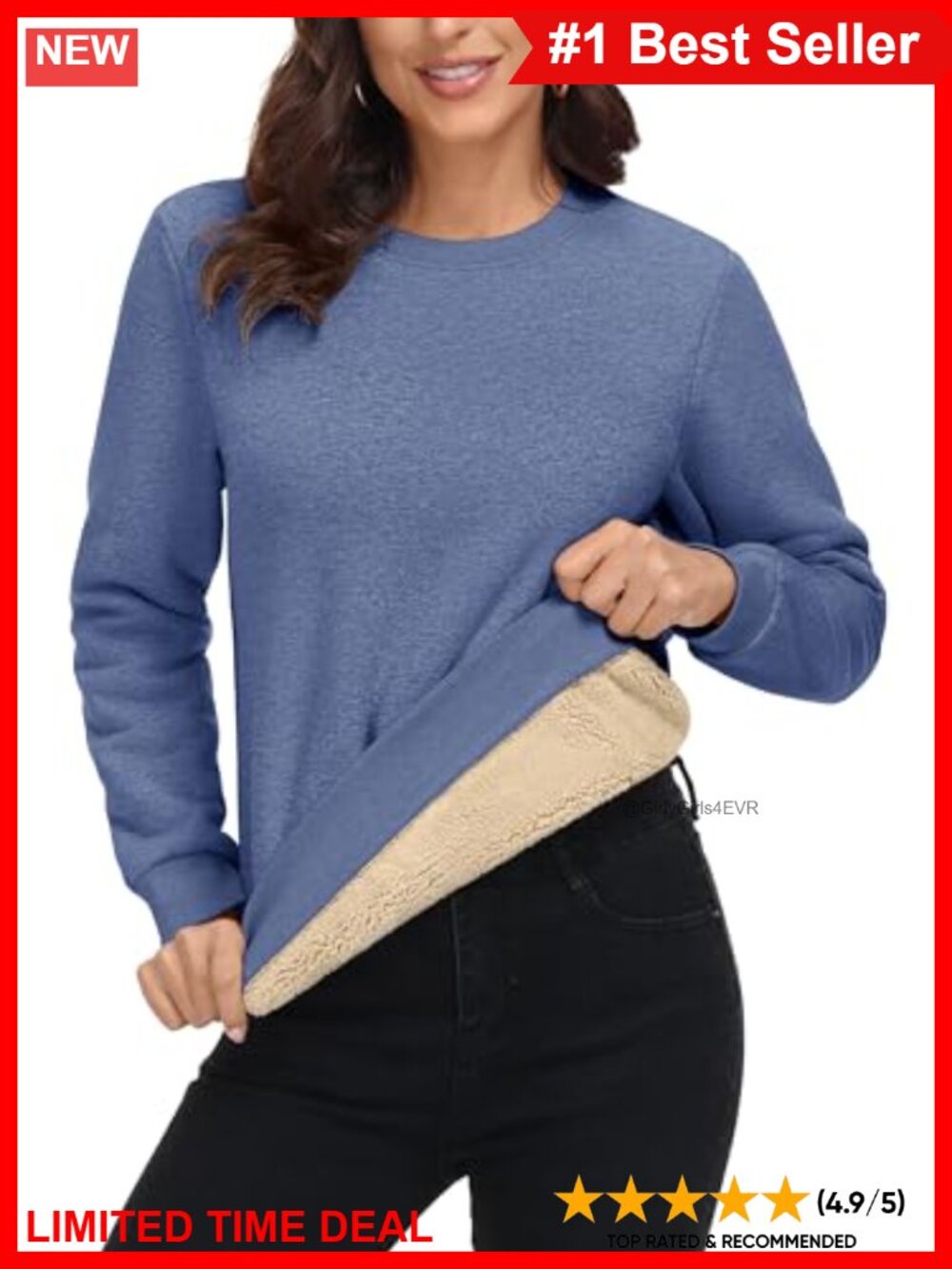 Sherpa Lined Crewneck Sweatshirt Warm Fleece Pullover